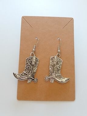Fashion Jewelry Silver Western Cowboy Boot Dangle Earrings